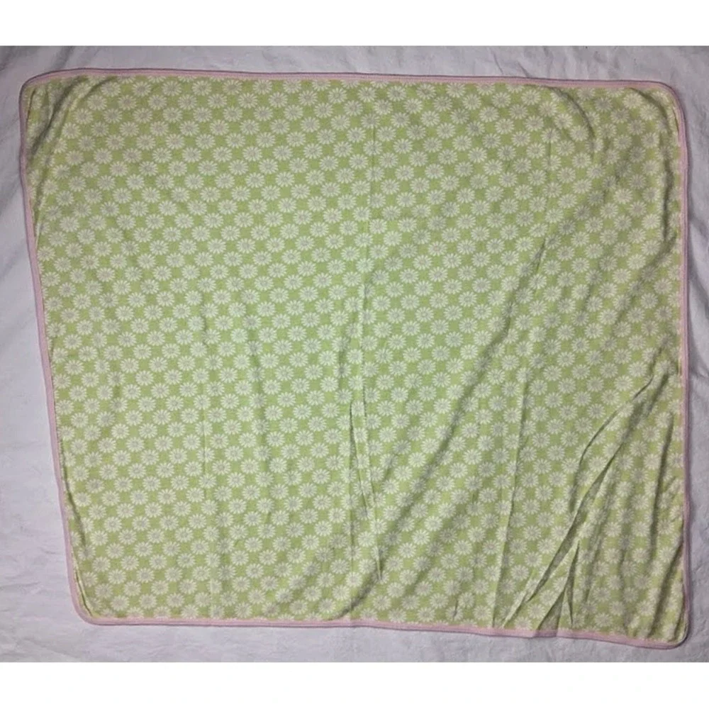 Carter's Green Pink Daisy Flower Cotton Baby Girl Blanket Jersey Knit Stretchy